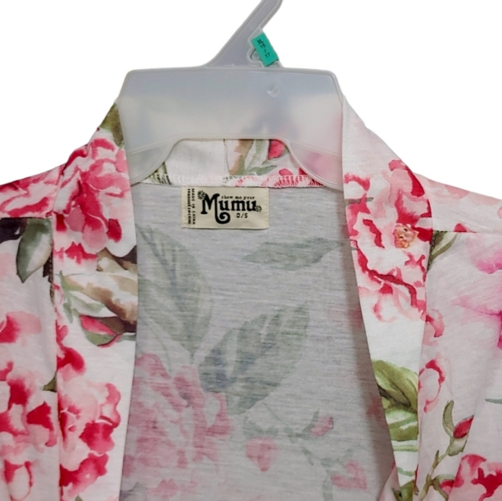 Show Me Your Mumu Pink Floral Brie Short Sleeve Light Robe Women's One Size - Picture 6 of 8